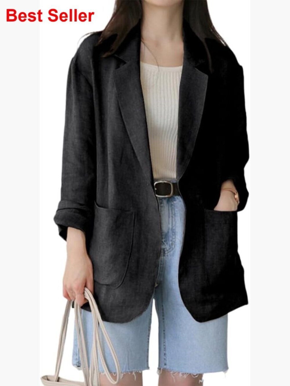 Linen Blazer Lightweight Long Sleeve Casual Spring Summer Jacket